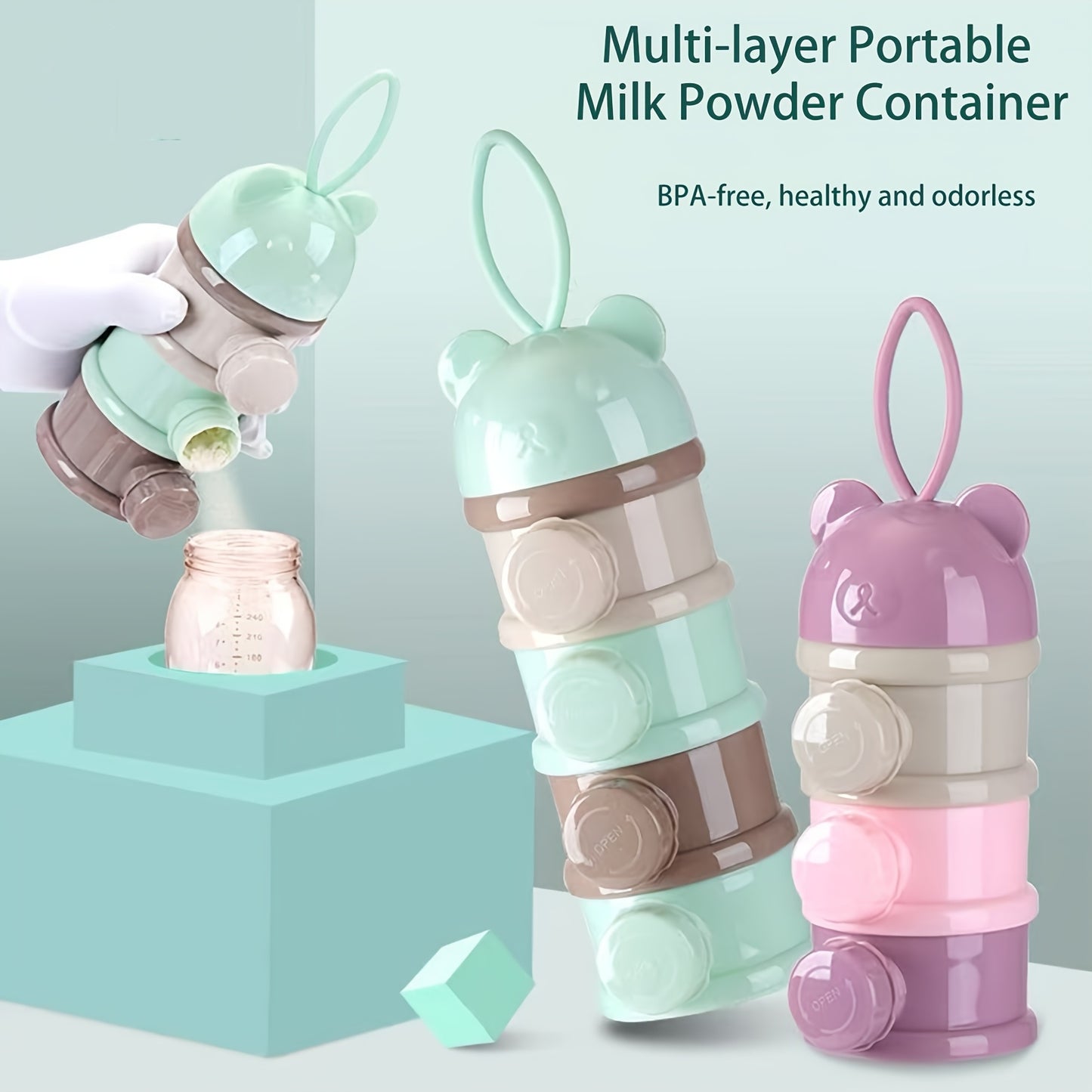 🍼 3/4-Layer Baby Formula Dispenser & Breast Milk Organizer: Leakproof, BPA-Free, Snap-Fit Lid - Travel-Friendly for On-the-Go Feeding