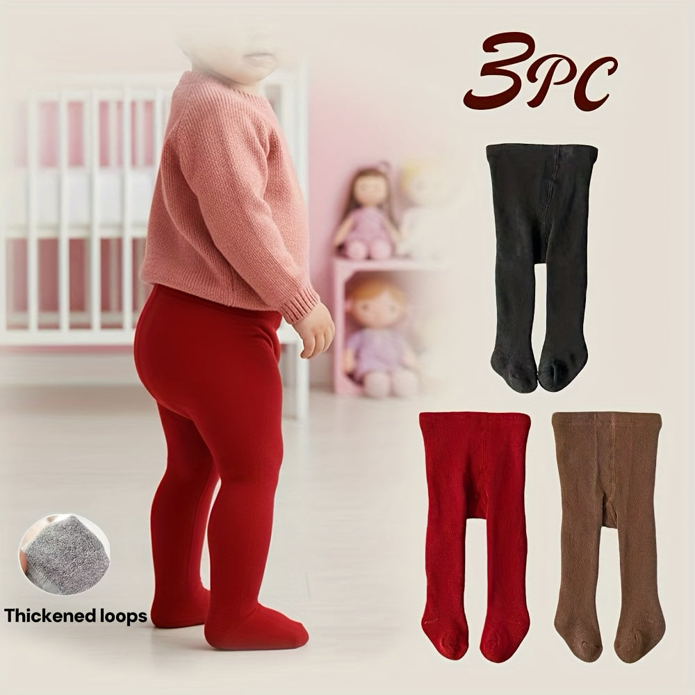 3 Pairs Girls' Thickened Terrycloth Tights with Feet