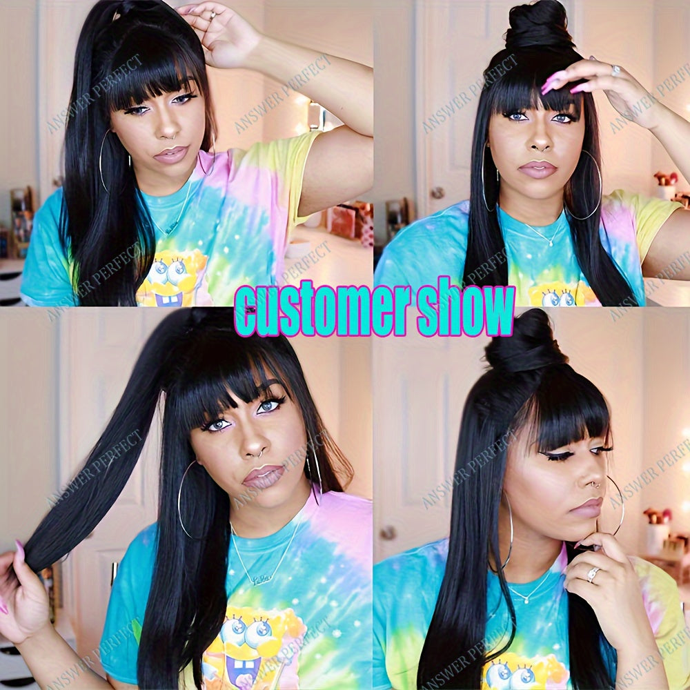 250% Density Brazilian Virgin Straight Wig with Bangs