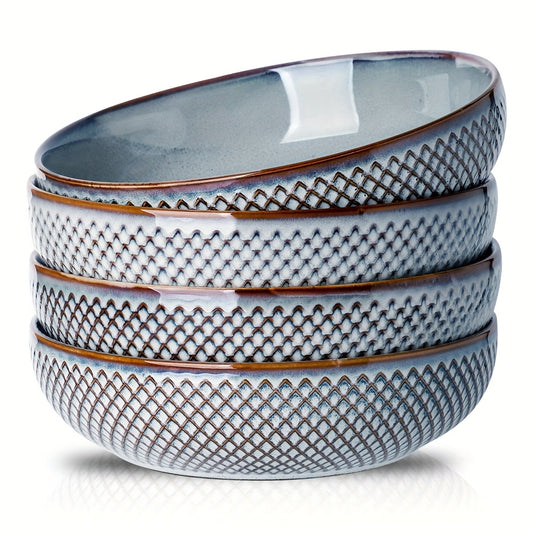 HVH 8.5" Ceramic Pasta Bowls (Set of 4) – 46oz Large Shallow Salad Bowls