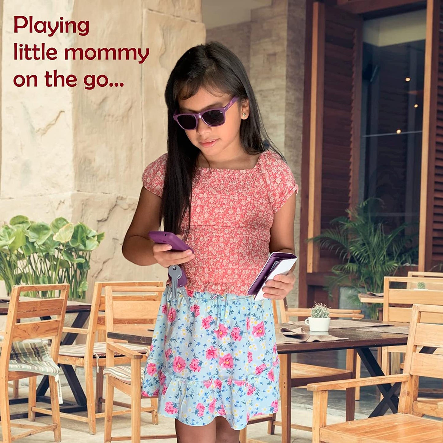 Toddler & Little Girls Pretend Play Purse Set | Role Play Accessories: Toy Phone, Wallet, Keys & Pretend Makeup | Toys for Girls Ages 3-8