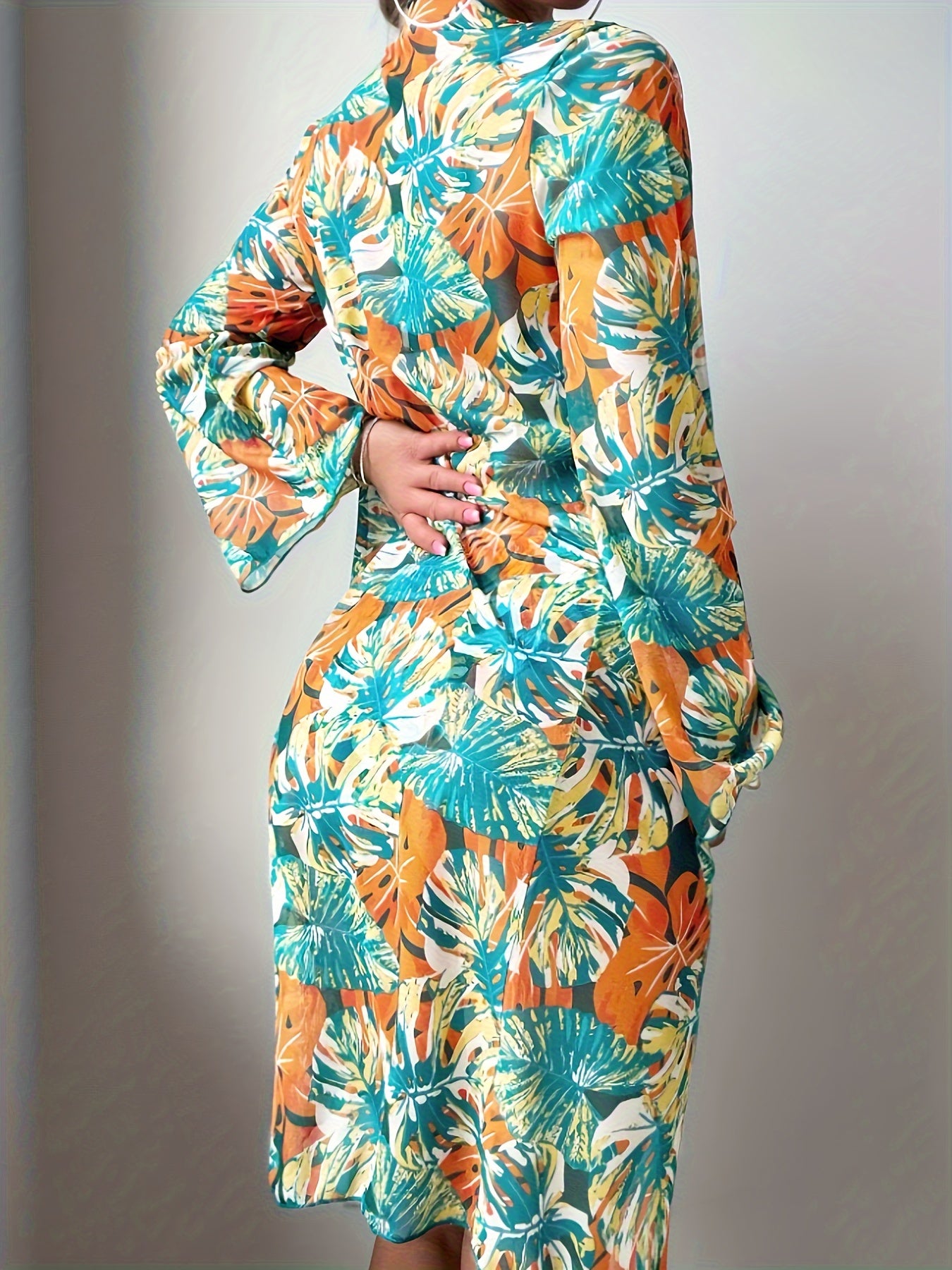 Three-Piece Swimsuit Set with Summer Beach Plant Prints