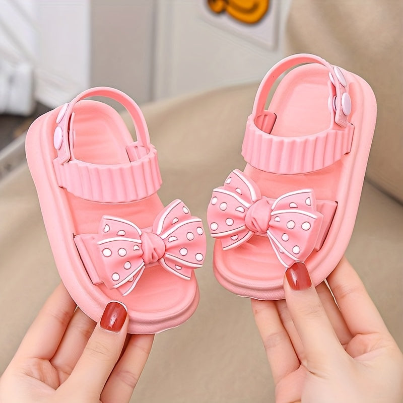 Trendy Cute Bowknot Open Toe Sandals For Girls, Breathable Non-slip Sandals For Indoor Outdoor Beach