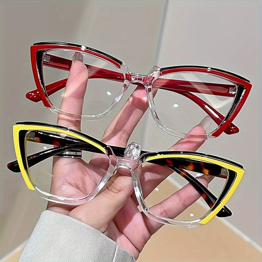 👓 Stylish Color Block Cat-Eye Reading Glasses for Women: Retro Elegant Design (Luxury Choice, Diopter +1.0 to +4.0)