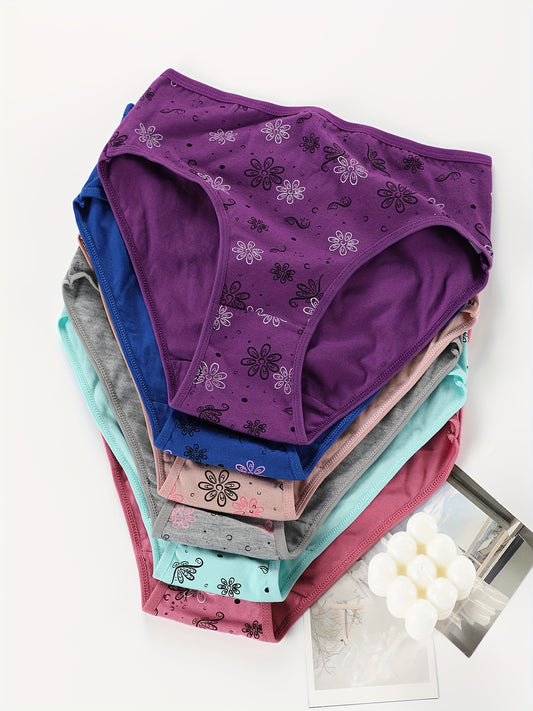 Women's Floral Print Viscose Briefs - 6-Pack Mid-Rise Soft Panties