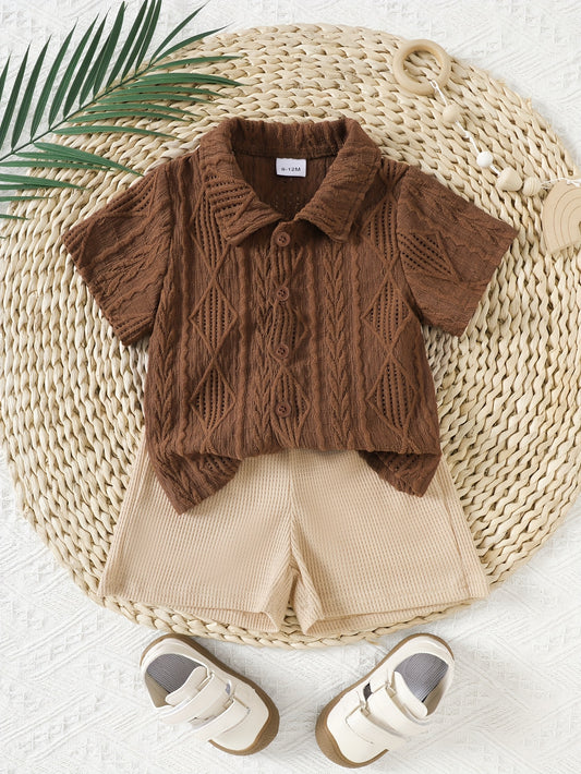 Baby Boys' Jacquard Short Sleeve Shirt & Shorts - 2pc Summer Outfit Set