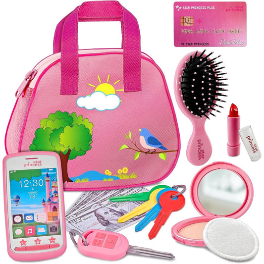 Play Purse Set for Toddlers with Pretend Makeup & Smartphone