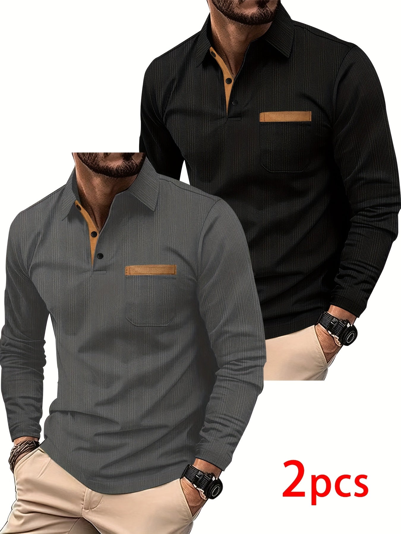 Pearson OBM Men’s Jacquard Color-Block Golf Polo (2-Pack)