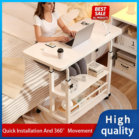Adjustable Height Mobile Computer Desk with Wheels & Storage Shelf – Space-Saving Rolling Workstation