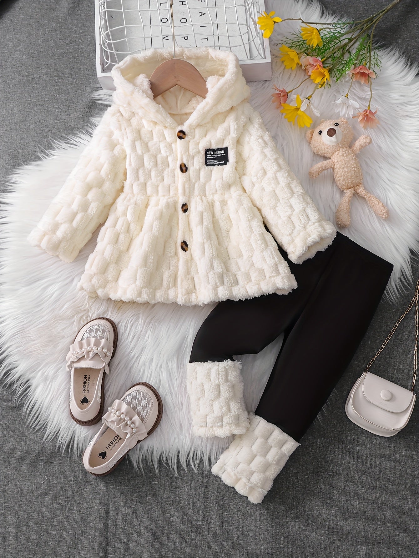 2pc Girls' Jacquard Cardigan & Patchwork Pants Set