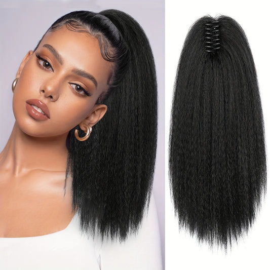 16" Fluffy Kinky Straight Ponytail Hair Extension (1B)