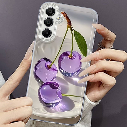 🍒 Amethyst Cherry Transparent Phone Case: Creative Personalized Soft TPU Drop-Proof Cover for Samsung Galaxy A & S Series