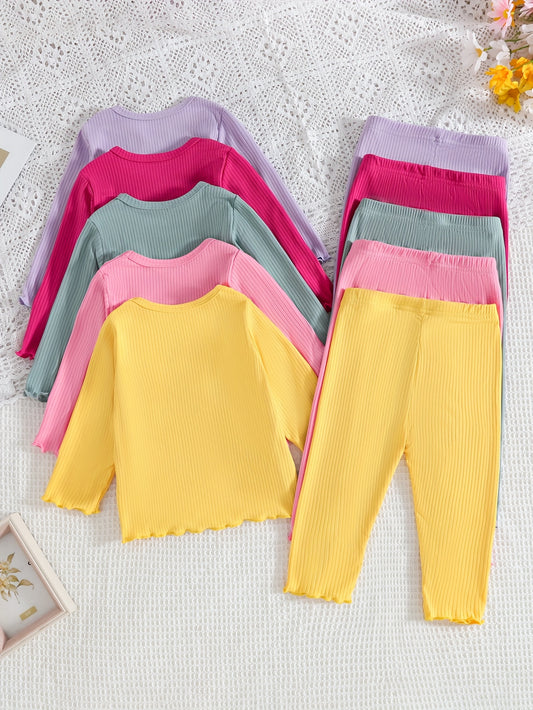 10pc Baby Girls' Floral Clothing Set – Cute Candy-Colored Tops & Pants