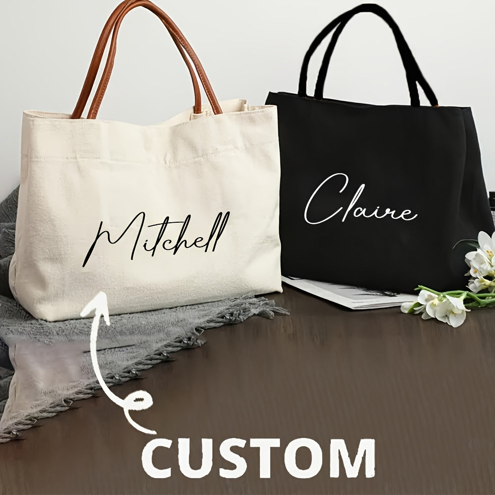 Personalized Nylon Bridesmaid & Beach Tote Bags - Custom Name, Magnetic Closure, Black Option