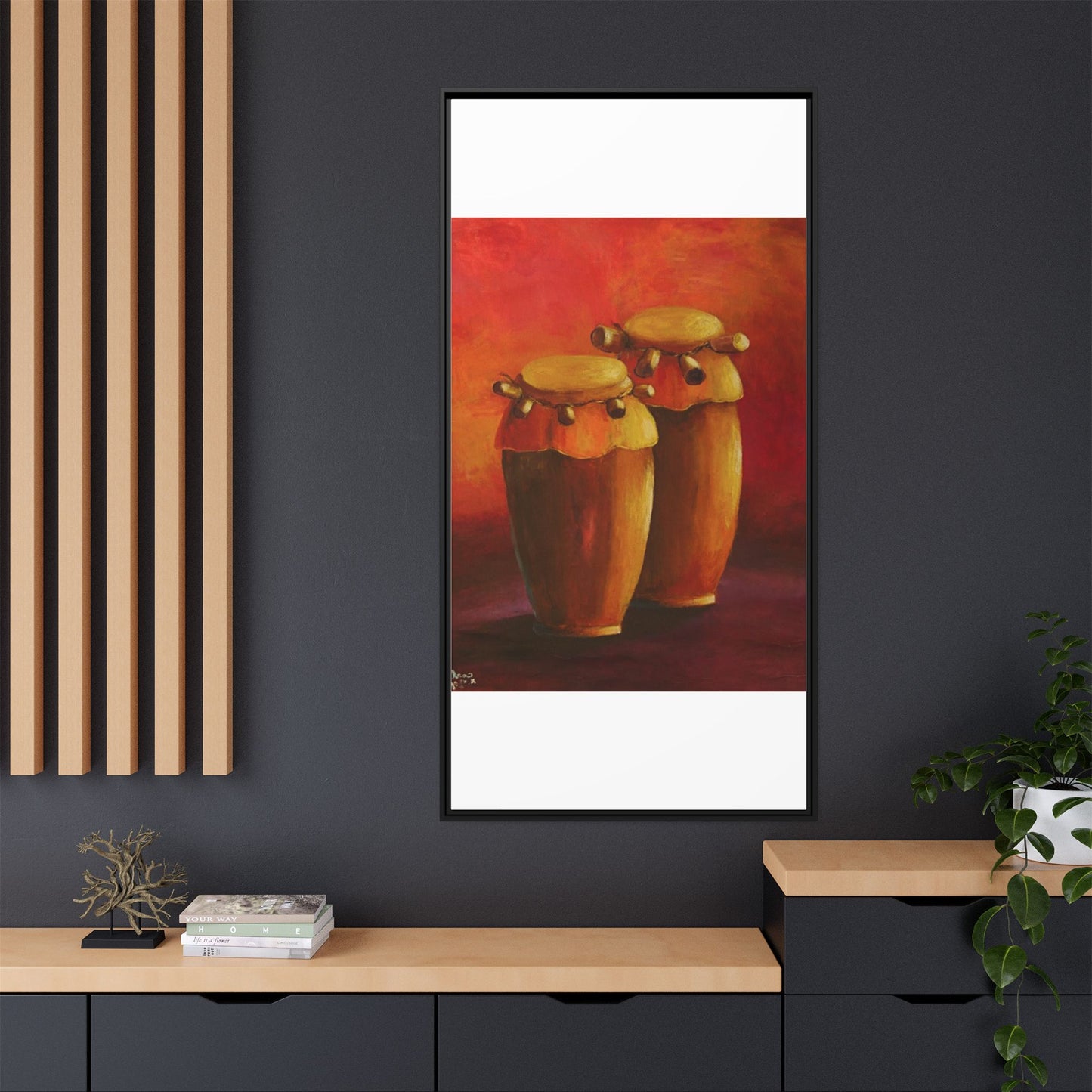Canvas Wall Art - Haiti Cultural Drum, Matte Canvas, Framed