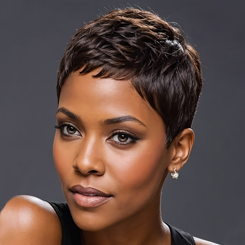 Synthetic Pixie Cut Wig With Bangs Short Body Wavy Wig Heat Resistant Wigs For Women Fashion Wig For Women Short Layered Wigs