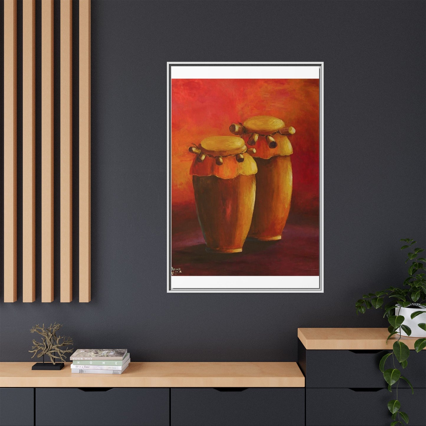 Canvas Wall Art - Haiti Cultural Drum, Matte Canvas, Framed