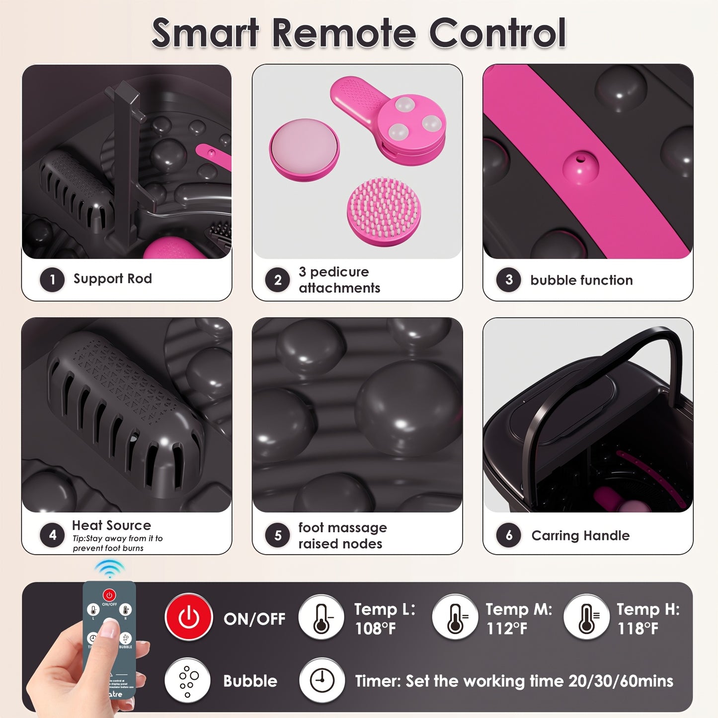 Collapsible Foot Spa with Heat, Bubbles, & Remote Control