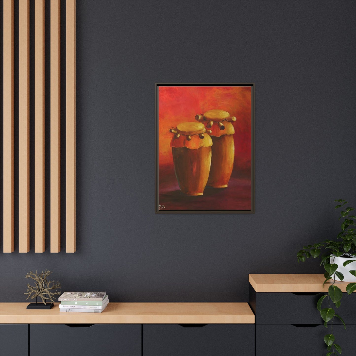 Canvas Wall Art - Haiti Cultural Drum, Matte Canvas, Framed