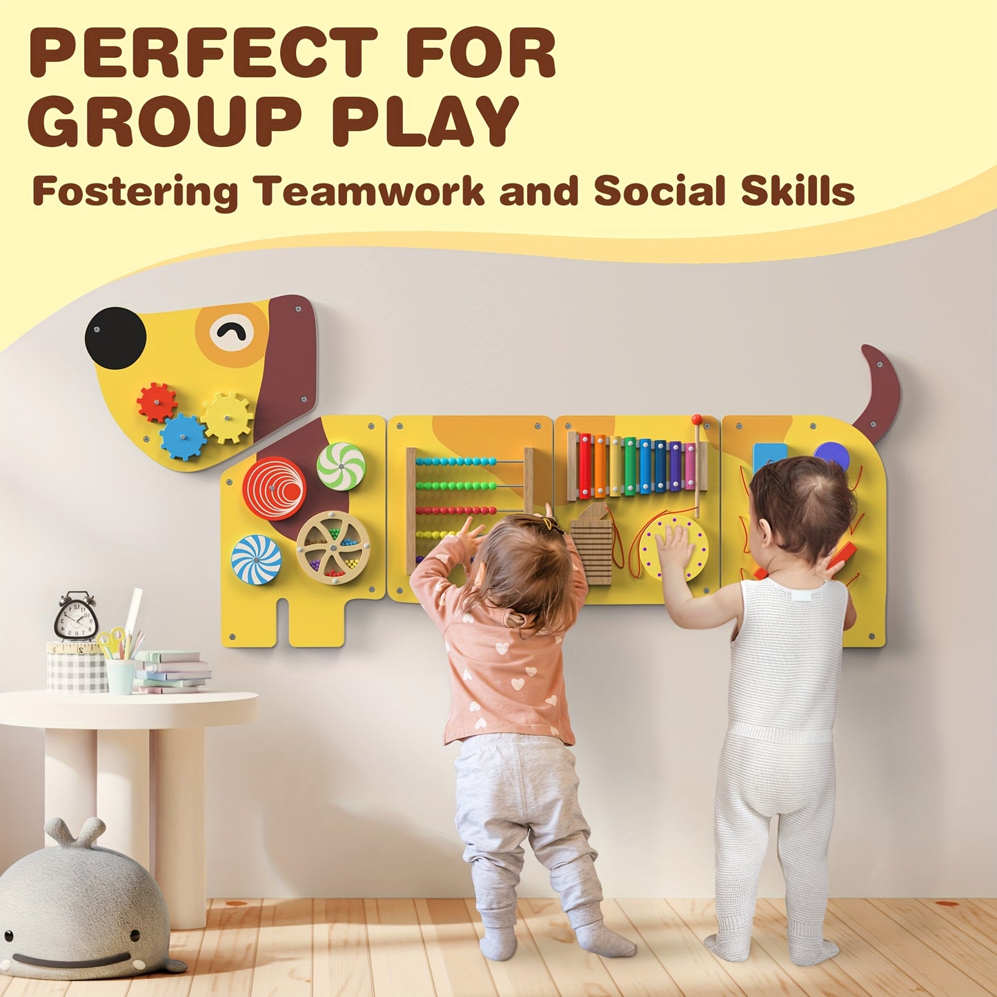 12-in-1 Interactive Dog Activity Wall Busy Board for Toddlers