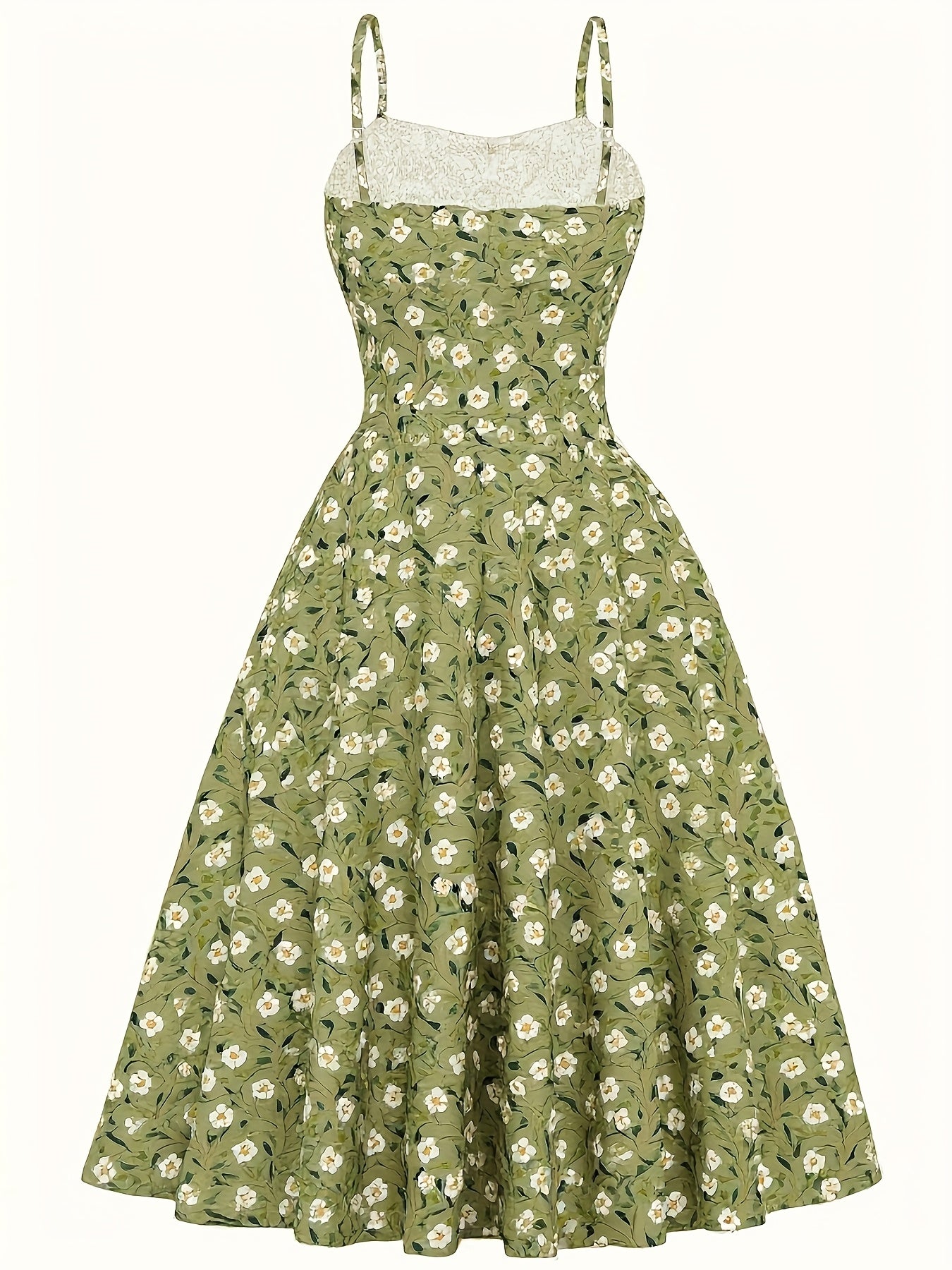 Summer New Floral Camisole Dress with Waist Cinching Over-the-Knee Skirt in Soft Beach Style