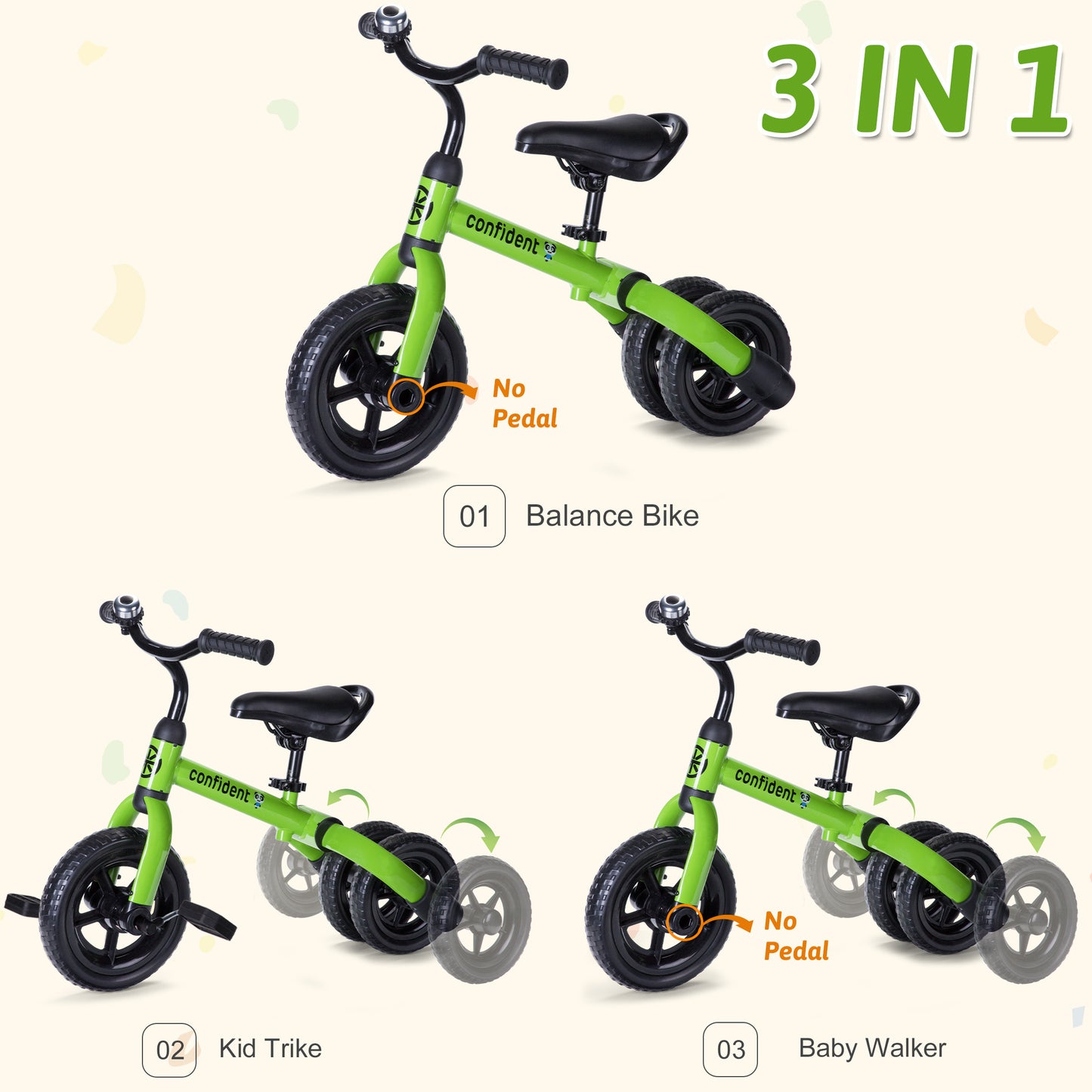 3-in-1 Kids Tricycle & Balance Bike (1-4 Years Old)