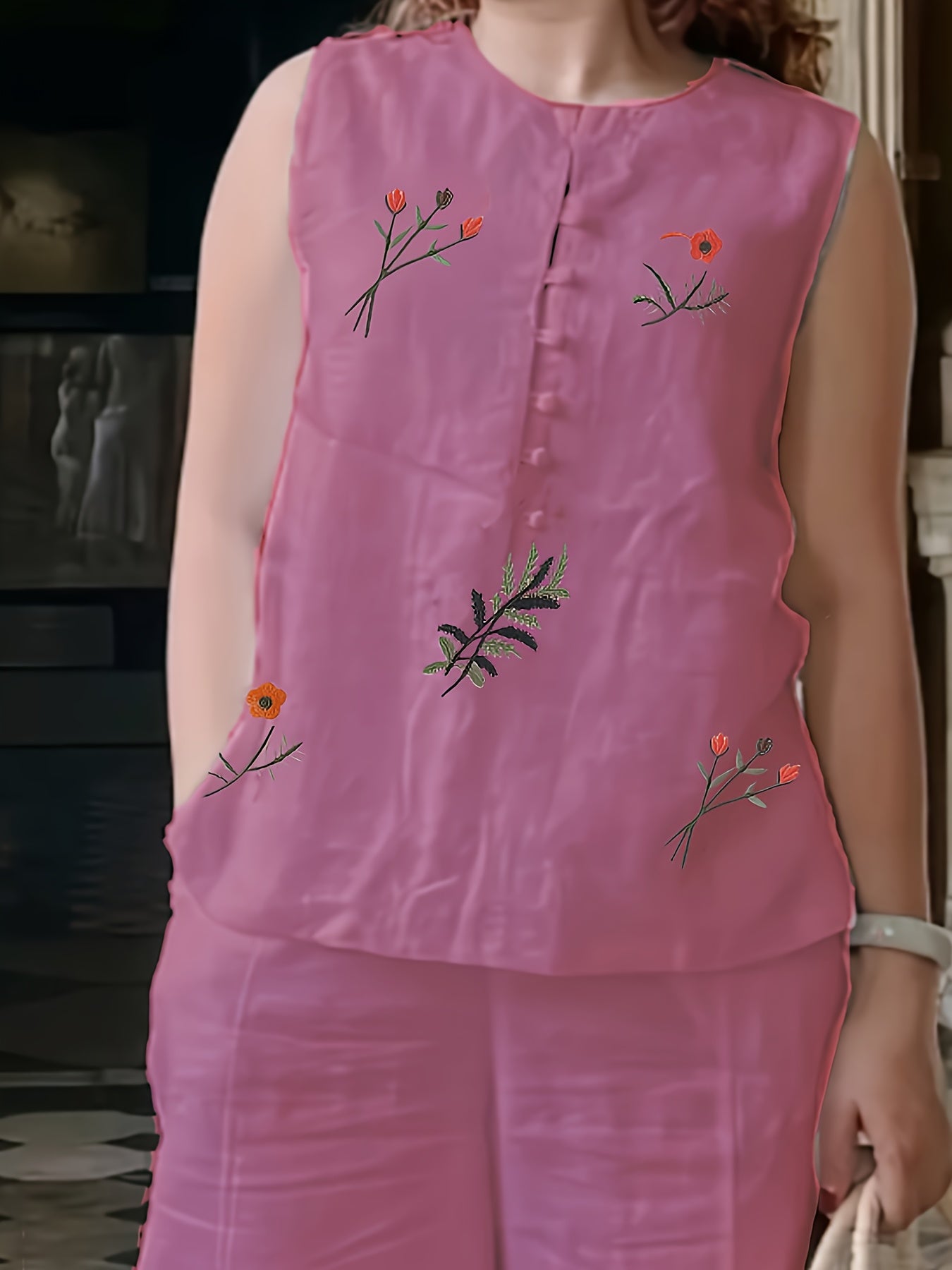 🐉 Chinese Style Embroidered Two-Piece Set for Women - Breathable Vest & Elegant Pants