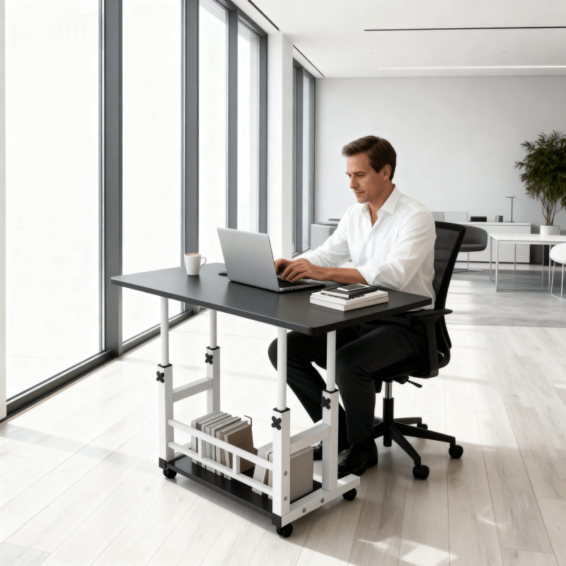 Height-Adjustable Mobile Computer Desk with Wheels