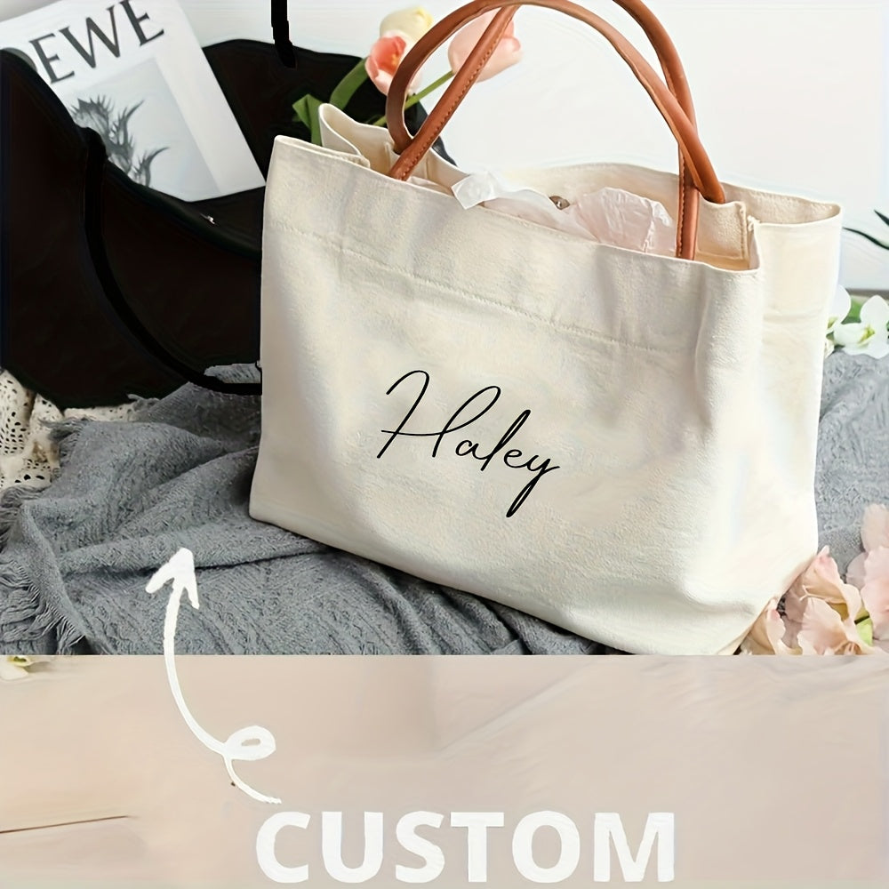 Personalized Nylon Bridesmaid & Beach Tote Bags - Custom Name, Magnetic Closure, Black Option