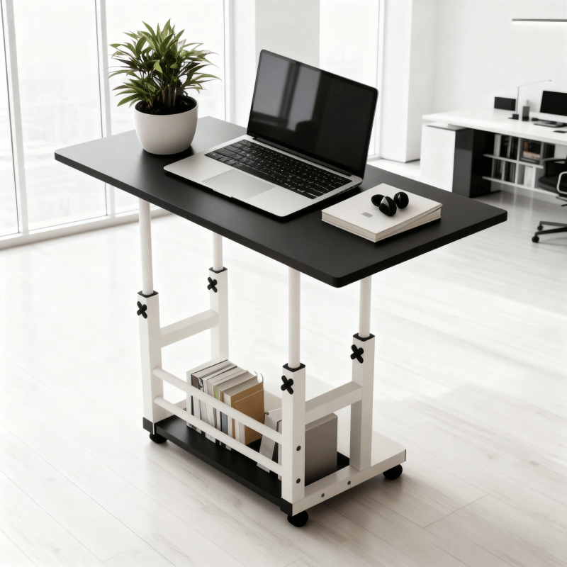 Height-Adjustable Mobile Computer Desk with Wheels