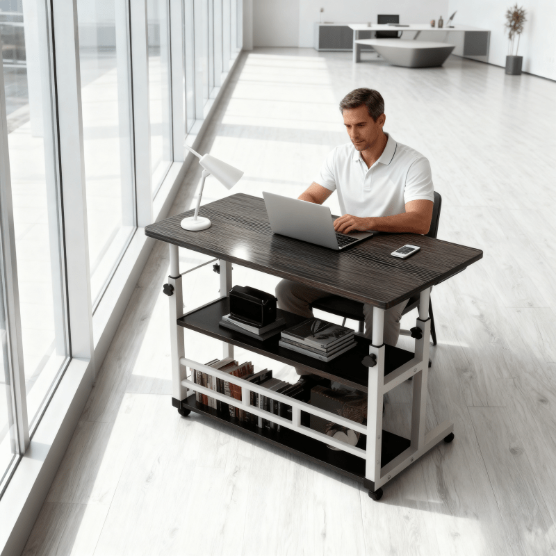 Height-Adjustable Mobile Computer Desk with Wheels