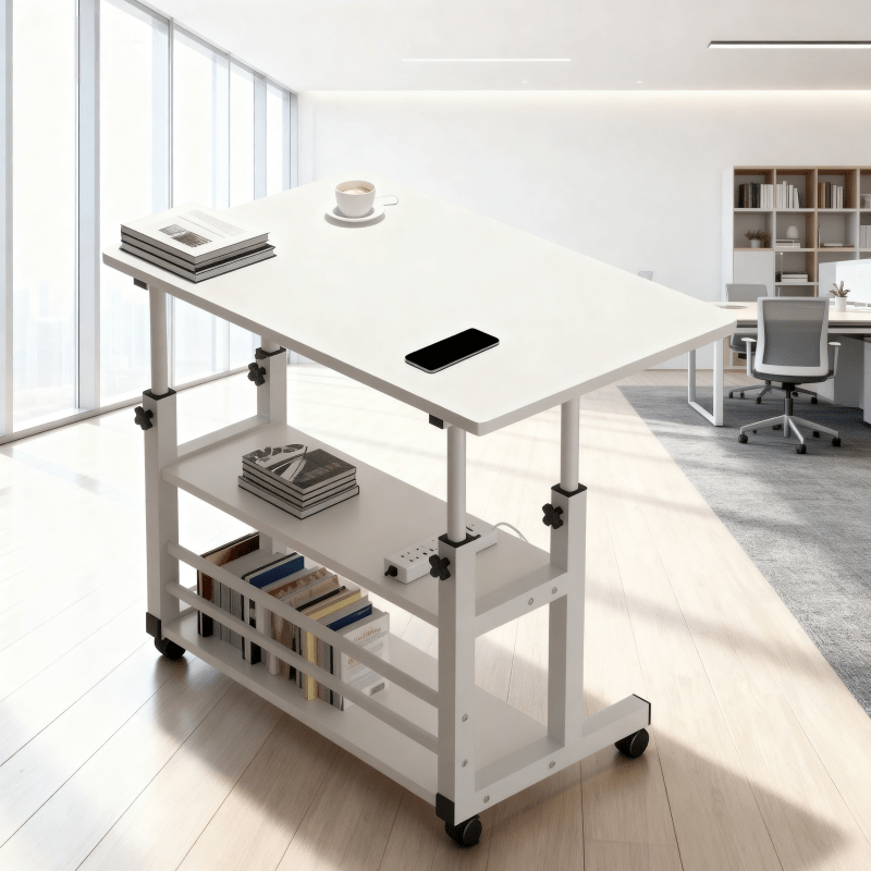 Height-Adjustable Mobile Computer Desk with Wheels