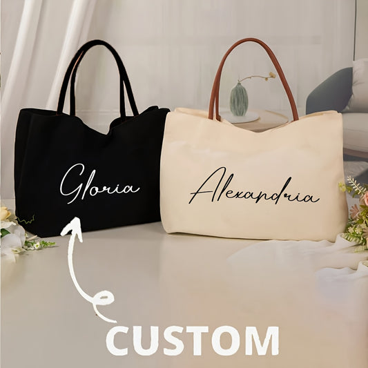 Personalized Nylon Bridesmaid & Beach Tote Bags - Custom Name, Magnetic Closure, Black Option