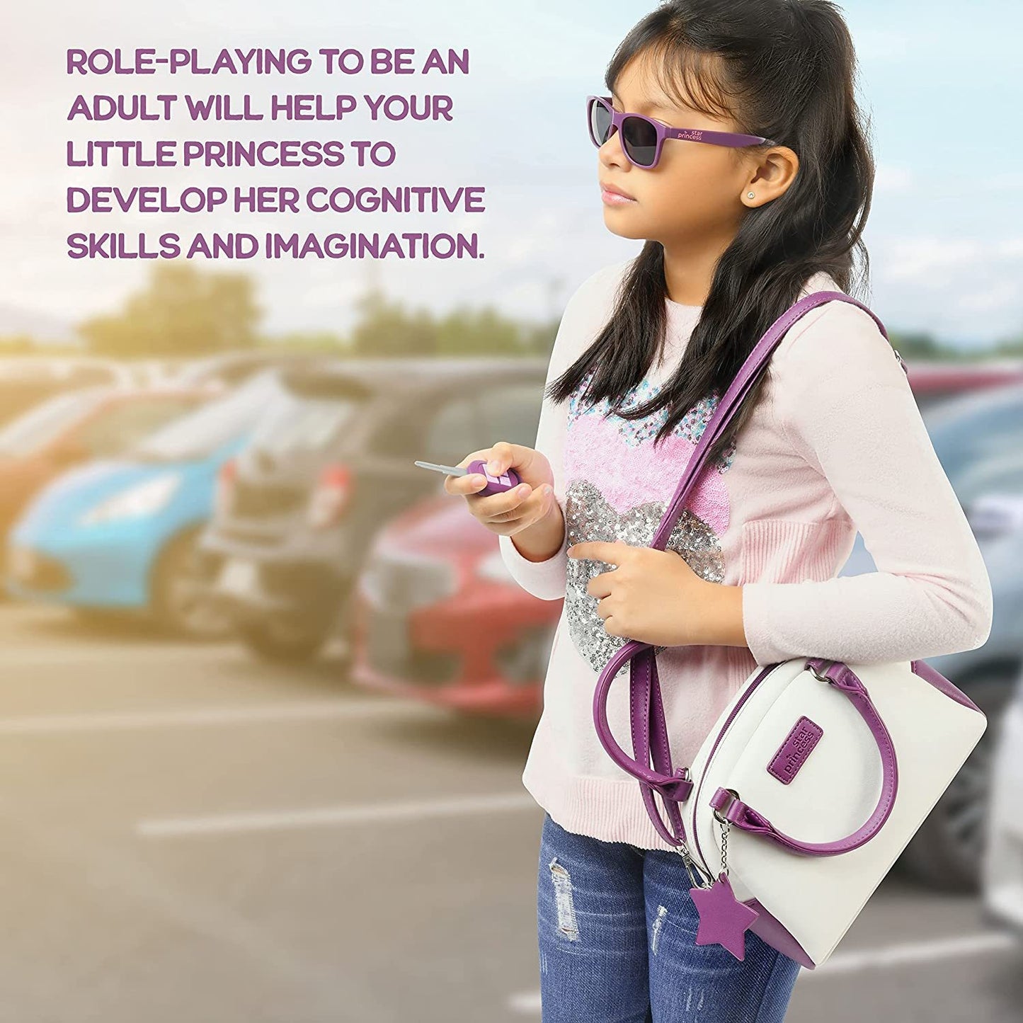 Toddler & Little Girls Pretend Play Purse Set | Role Play Accessories: Toy Phone, Wallet, Keys & Pretend Makeup | Toys for Girls Ages 3-8