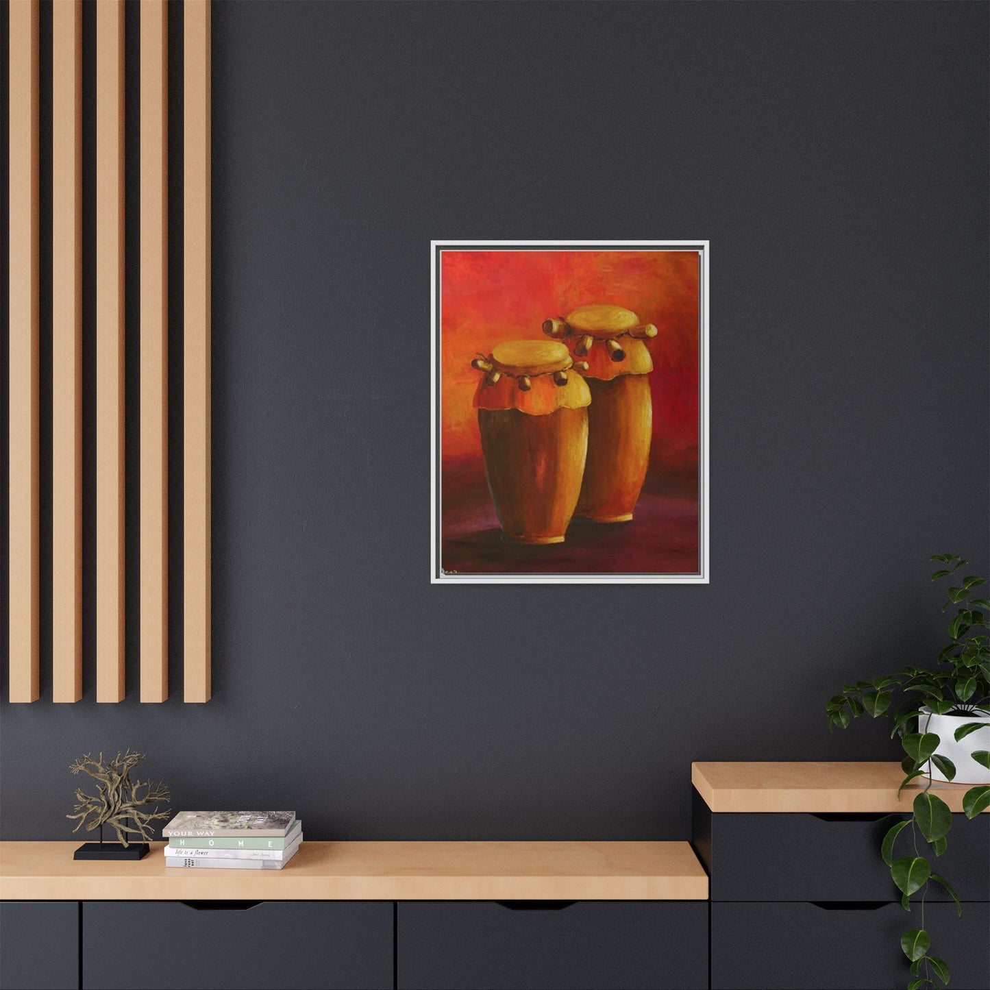 Canvas Wall Art - Haiti Cultural Drum, Matte Canvas, Framed