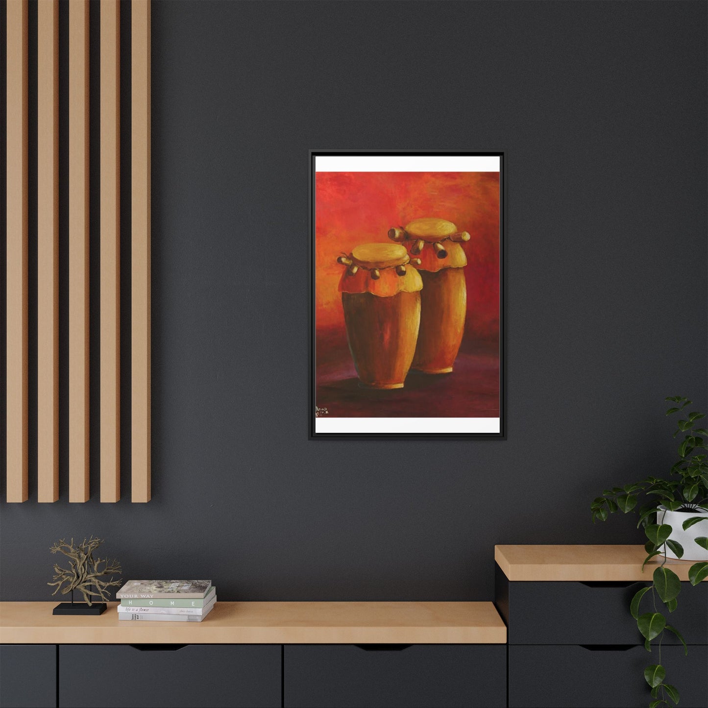 Canvas Wall Art - Haiti Cultural Drum, Matte Canvas, Framed