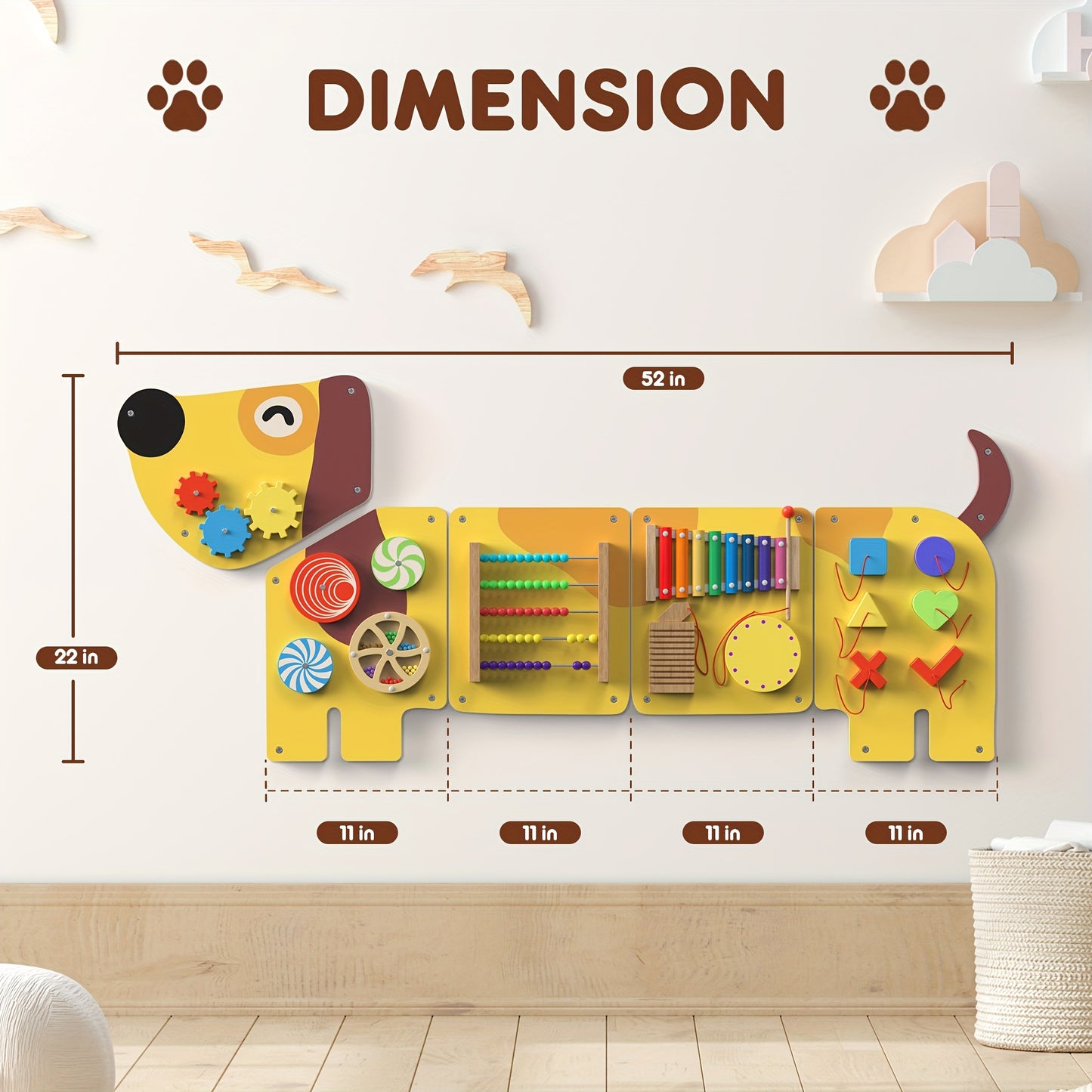 12-in-1 Interactive Dog Activity Wall Busy Board for Toddlers