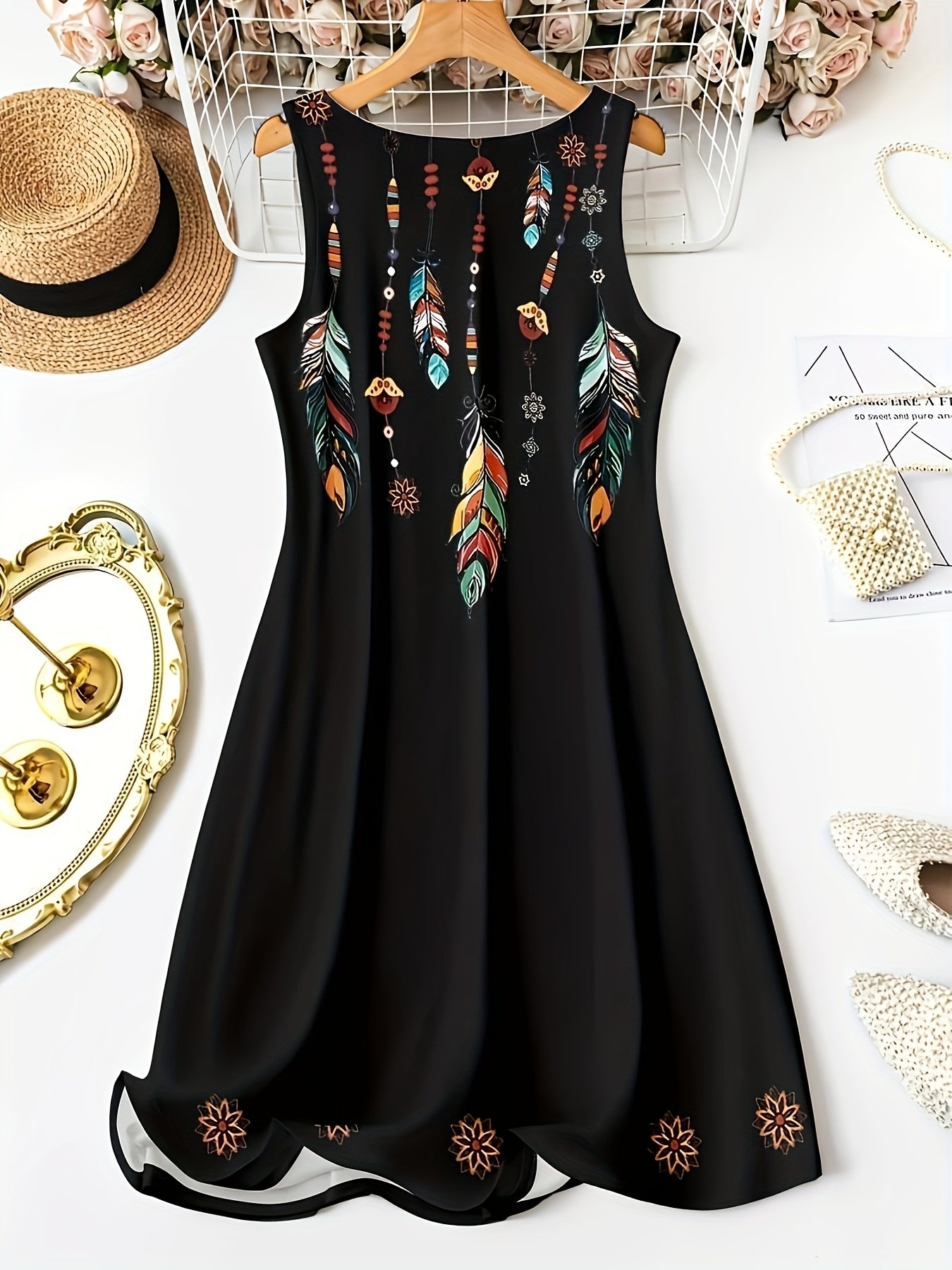 Summer V-neck Print Vest Dress