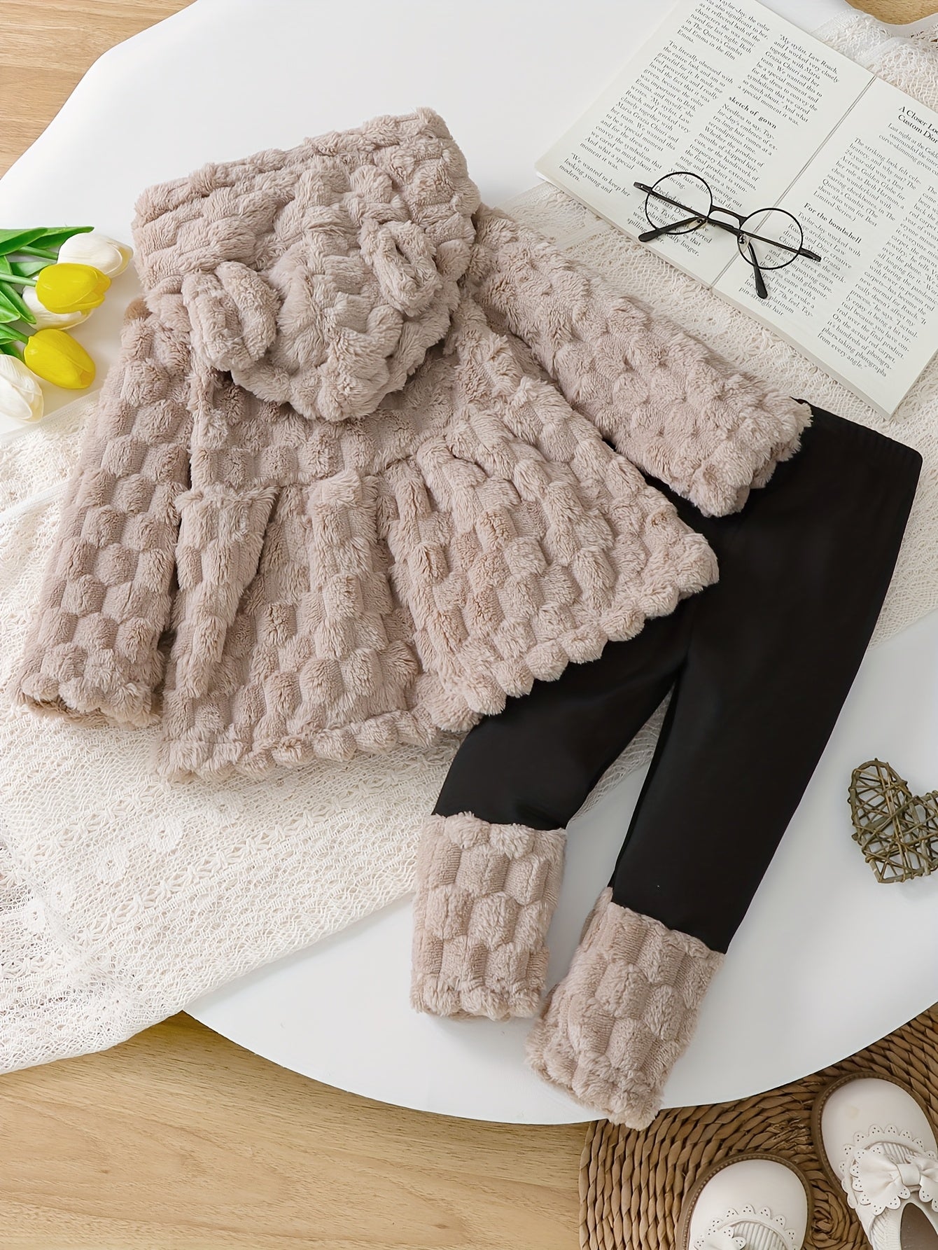 2pc Girls' Jacquard Cardigan & Patchwork Pants Set