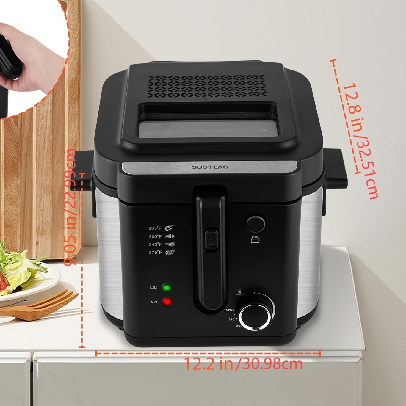 SUSTEAS Deep Fryer: 84.5oz Non-Stick Pot & Adjustable Temp