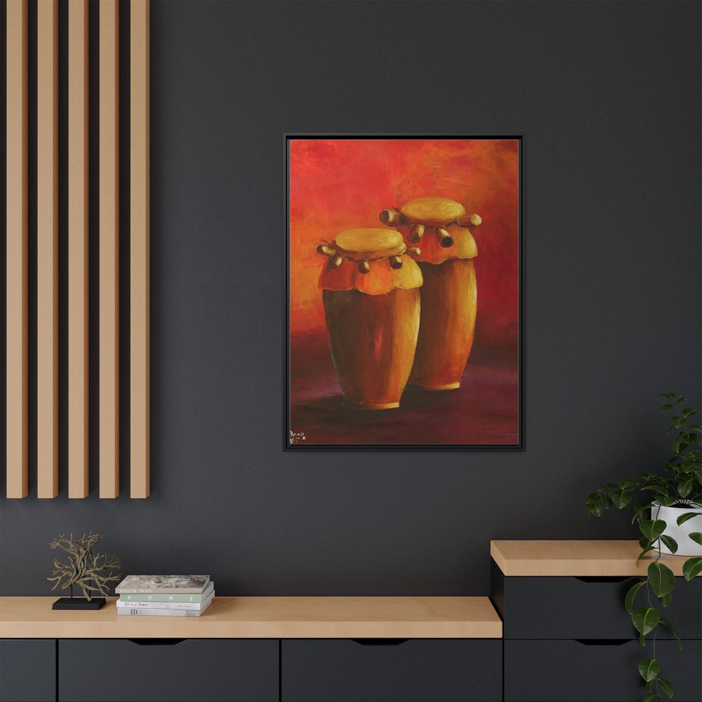 Canvas Wall Art - Haiti Cultural Drum, Matte Canvas, Framed