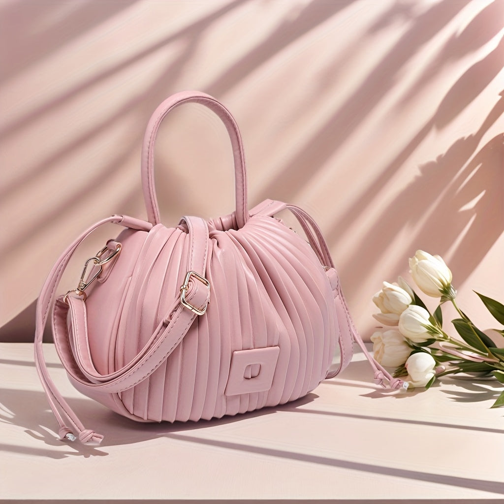 The Terilte Women'S Drawstring Bucket Bag Is a Pleated Handbag That Can Also Be Used As a Crossbody Bag. It Features a Detachable Shoulder Strap, Allowing for Easy Transitions Between a Handbag, Shoulder Bag, And Crossbody Ba