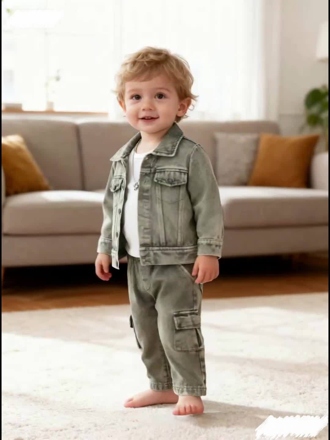 2pc Boys' Western Cowboy Outfit: Denim Jacket & Jeans Set