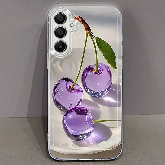 🍒 Amethyst Cherry Transparent Phone Case: Creative Personalized Soft TPU Drop-Proof Cover for Samsung Galaxy A & S Series
