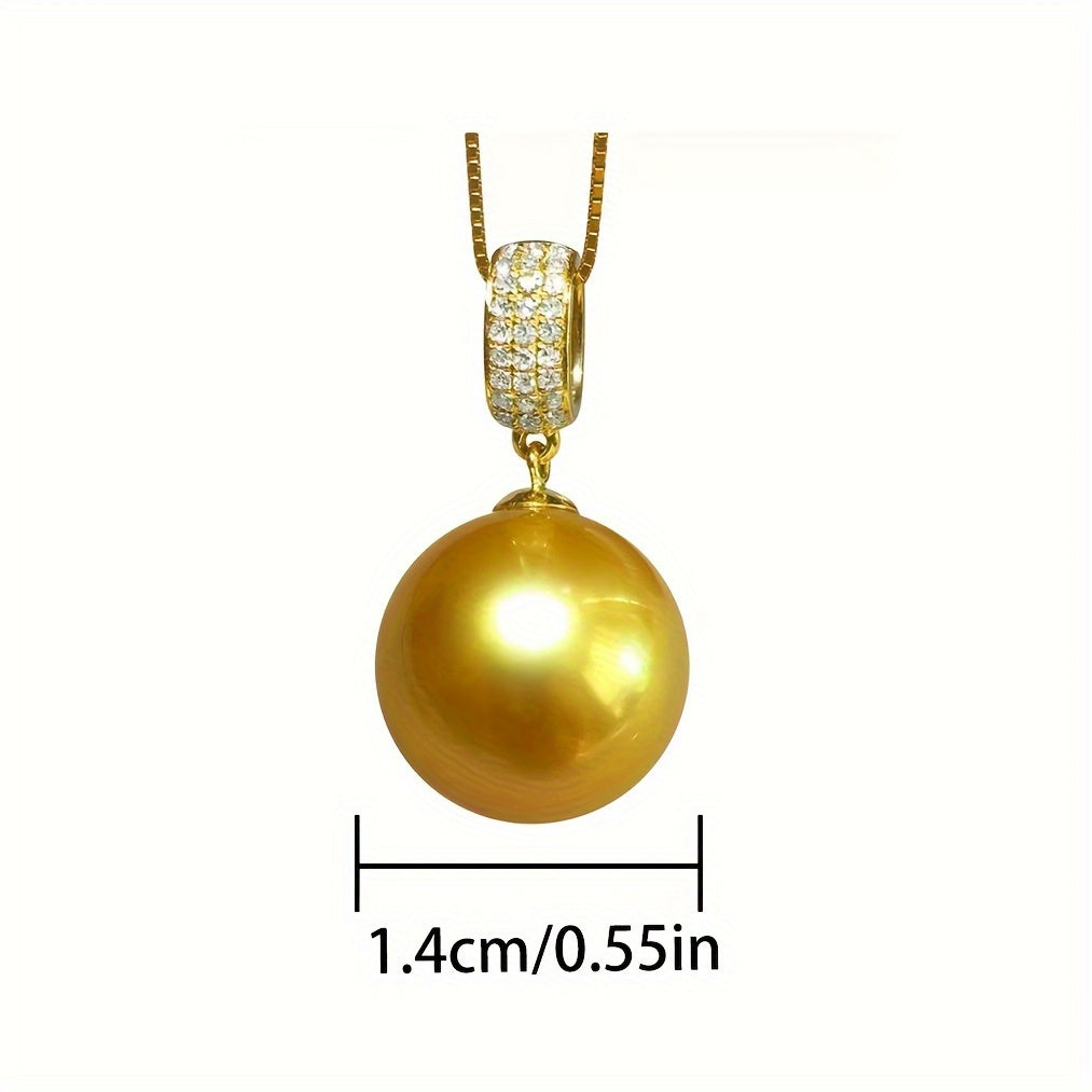 S925 Sterling Silver Gold Plated Necklace with 14mm Saltwater Cultured Golden Pearl Pendant | 18+2 Inch Chain | Women's Fine Jewelry