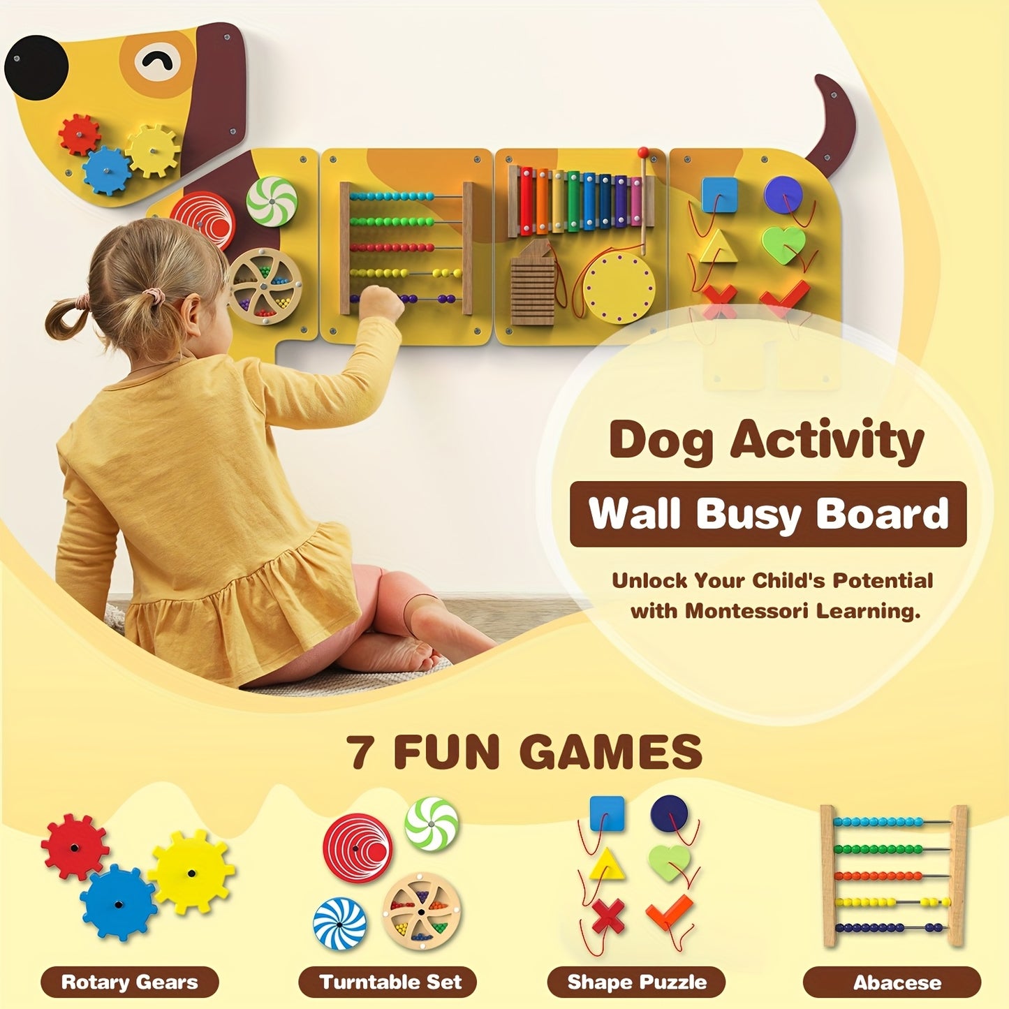 12-in-1 Interactive Dog Activity Wall Busy Board for Toddlers
