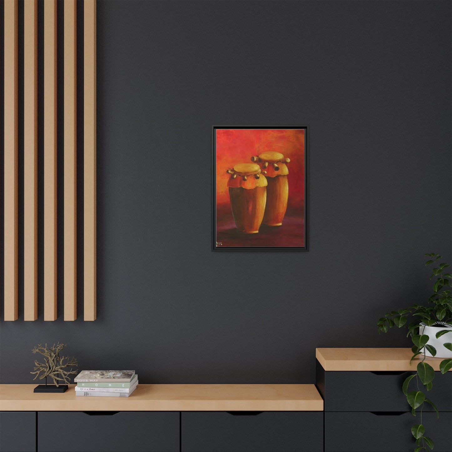 Canvas Wall Art - Haiti Cultural Drum, Matte Canvas, Framed