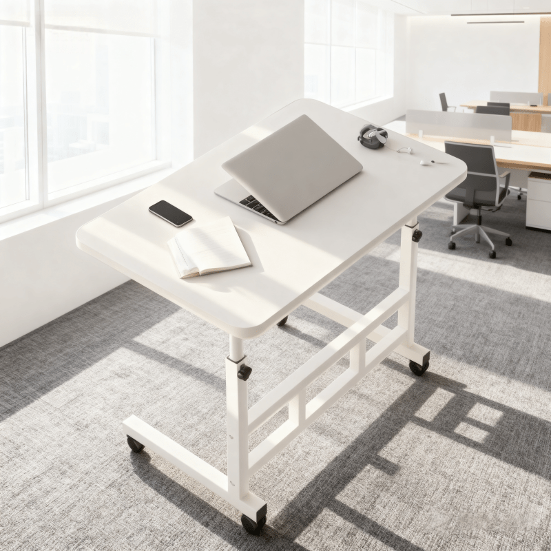 Height-Adjustable Mobile Computer Desk with Wheels
