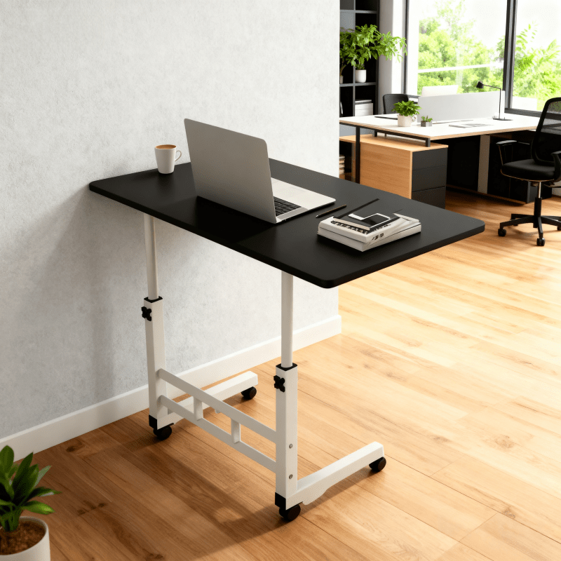 Height-Adjustable Mobile Computer Desk with Wheels