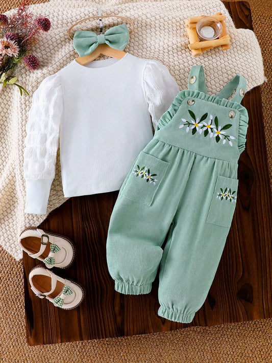 🌸 3-Piece Baby Girl Outfit Set: Floral Romper, Headband & Bow Jumpsuit (0-24 Months)